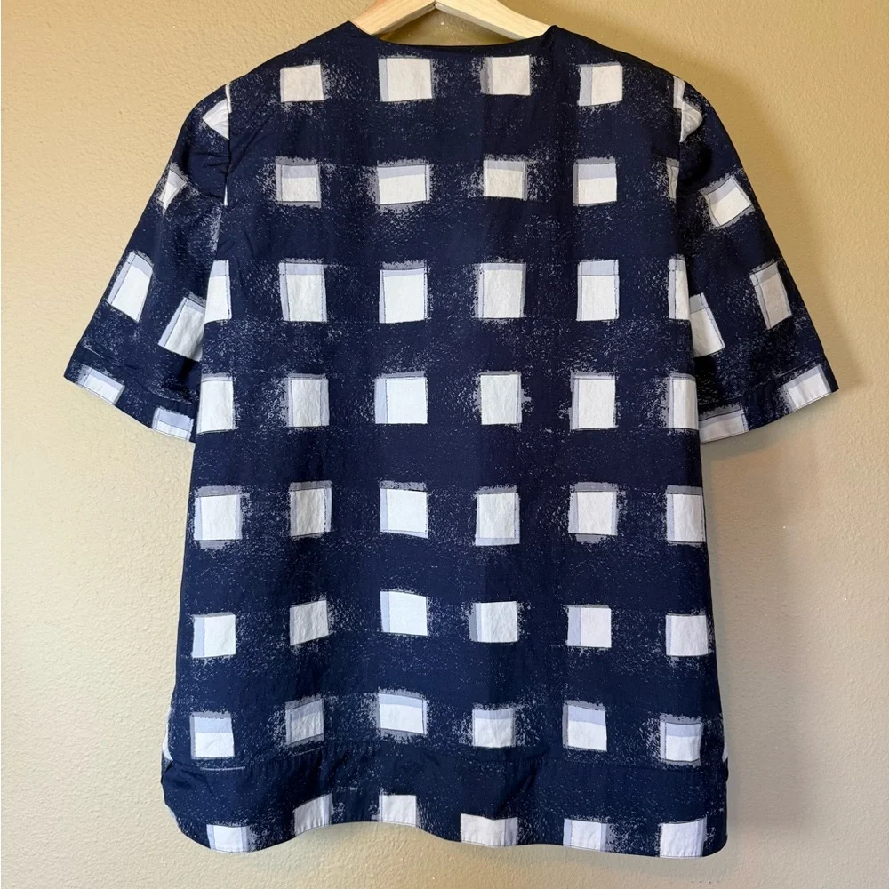 Tory Burch V Neck Checkered Cotton Oversized Antibes Blouse Size 2 - Picture 3 of 8